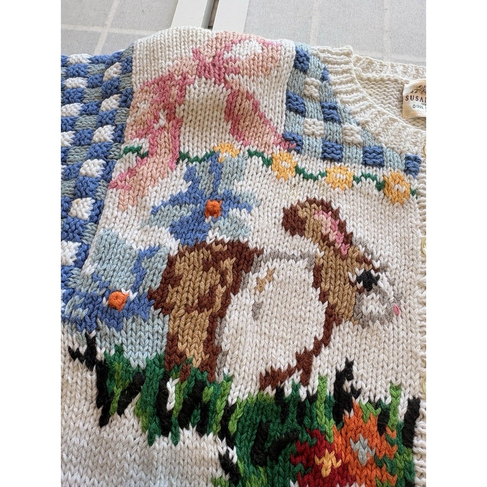 1995 Vtg Susan Bristol Bunny Basket Cardigan NWT 3D Embellish Easter Sweater L - Picture 8 of 13